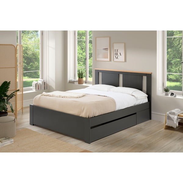 Ciemnoszare łóżko dwuosobowe ze stelażem 140x190 cm Enara – Marckeric-image-4