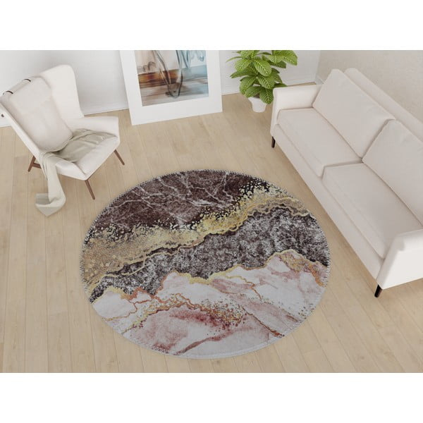 Okrągły dywan odpowiedni do prania w brązowo-złotym kolorze ø 120 cm – Vitaus-image-1