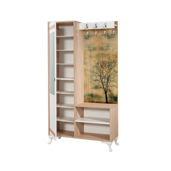 Brązowo-biały zestaw do przedpokoju z lustrem Inci Tree, wys. 196 cm-image-1