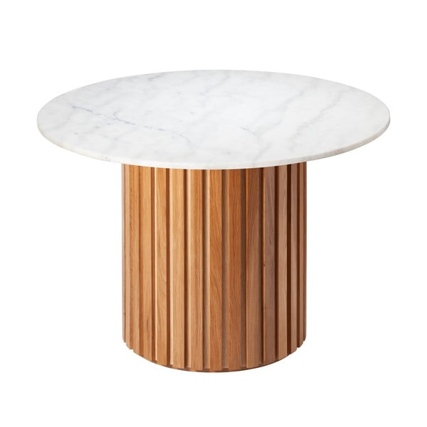 Biały marmurowy stół z podstawą z drewna dębowego RGE Moon, ⌀ 105 cm