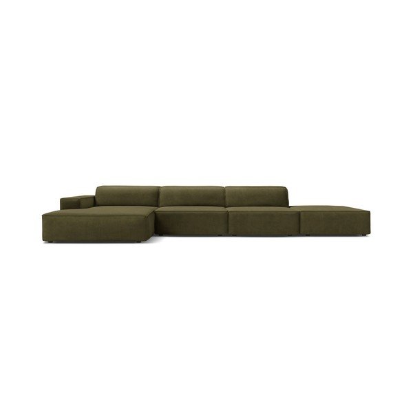 Aksamitny narożnik modułowy (lewostronny/z szezlongiem) w kolorze khaki Jodie – Micadoni -image-3