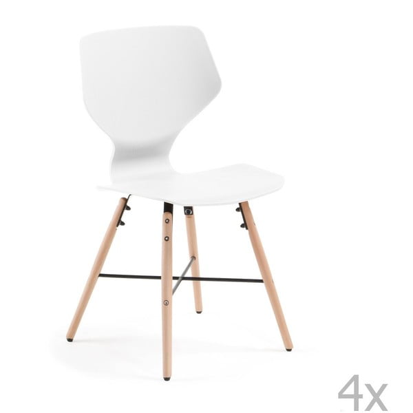 Zestaw 4 białych krzeseł z drewnianymi nogami La Forma Withey