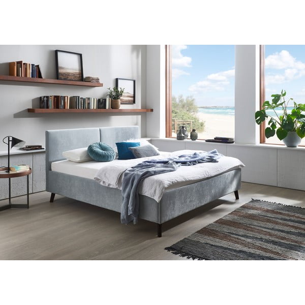 Jasnoniebieskie tapicerowane łóżko dwuosobowe ze stelażem 180x200 cm Piano – Meise Möbel-image-1