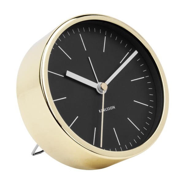 Czarny zegar stołowy z elementami w kolorze złota Karlsson Minimal, ⌀ 10 cm