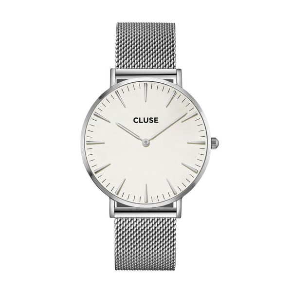 Zegarek damski ze stali nierdzewnej w kolorze srebra z białym cyferblatem Cluse La Bohéme