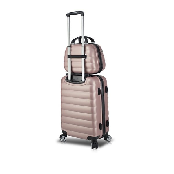 Zestaw różowej walizki na kółkach z USB i kuferka podróżnego My Valice RESSNO MU & M
