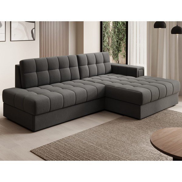 Szarobrązowy aksamitny rozkładany narożnik (prawostronny/z szezlongiem) Blezalt – ELTAP-image-3