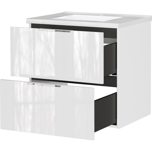 Biała wisząca szafka pod umywalkę z połyskiem 61x61 cm Celano – Germania-image-3