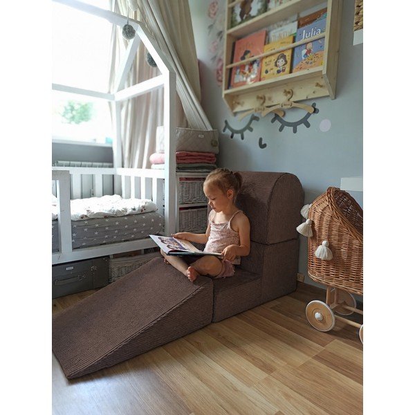 Brązowy sztruksowy piankowy plac zabaw 3 szt. wysokość 30 cm 45x143 cm – Meowbaby-image-1