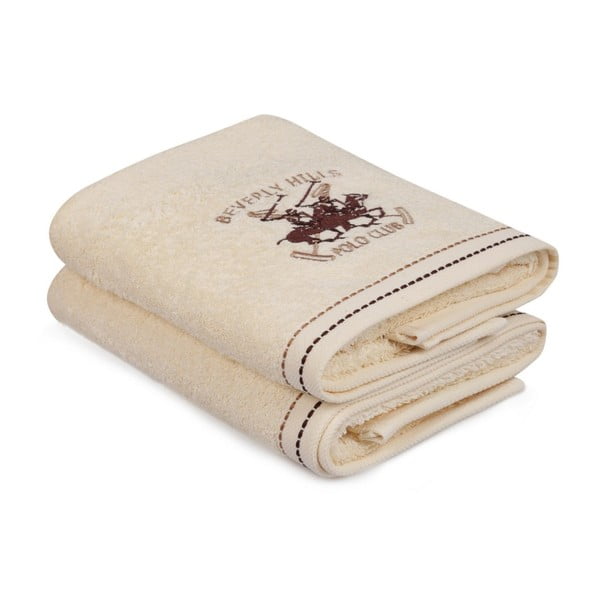 Zestaw dwóch kremowych ręczników Beverly Hills Polo Club Horses, 90x50 cm
