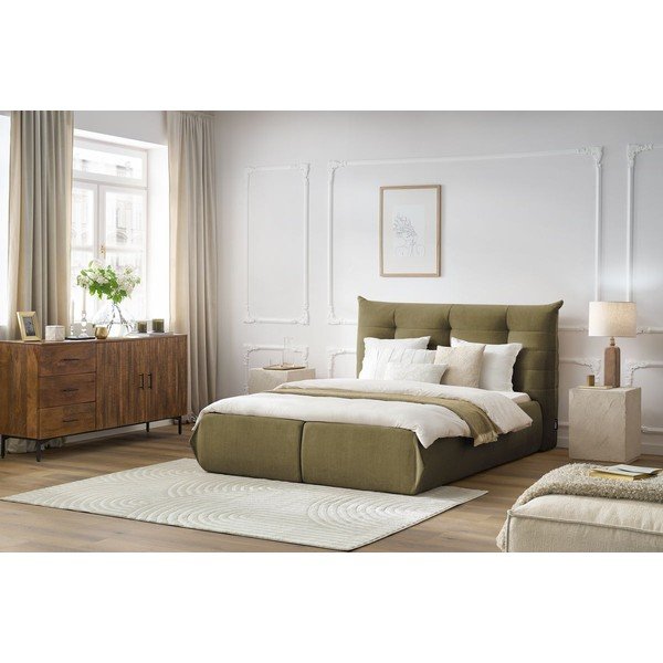 Ciemnozielone tapicerowane łóżko dwuosobowe ze schowkiem i stelażem 160x200 cm Clothilde – Bobochic Paris-image-1