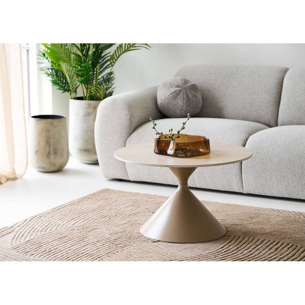 Beżowy okrągły stolik z ceramicznym blatem ø 70 cm Annecy – House Nordic-image-1