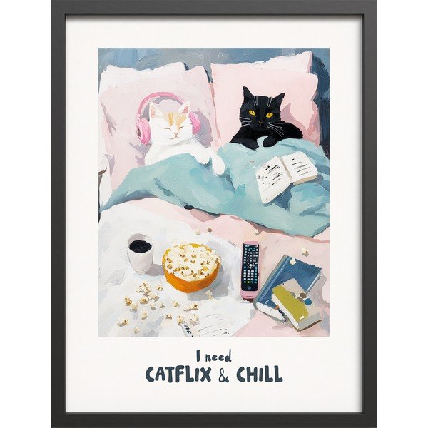 Obraz drukowany z ramą w zestawie 30x40 cm Catflix – Styler