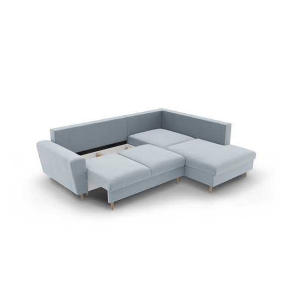 Jasnoniebieski aksamitny rozkładany narożnik ze schowkiem (prawostronny/w kształcie litery L) Kyoto – Cosmopolitan Design-image-3