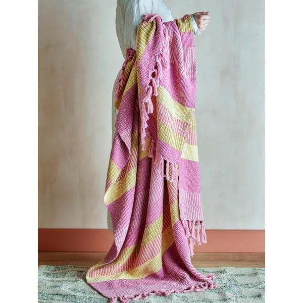 Żółto-różowy koc z bawełny z recyklingu 130x160 cm Isnel – Bloomingville-image-1