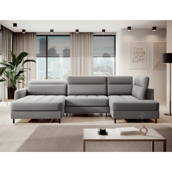 Jasnoszary aksamitny rozkładany/ze schowkiem narożnik (prawostronny/w kształcie litery U) Berrto – ELTAP-image-1