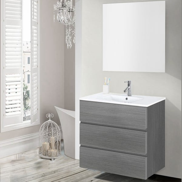 Szafka do łazienki z umywalką i lustrem Nayade, odcień szarości, 70 cm