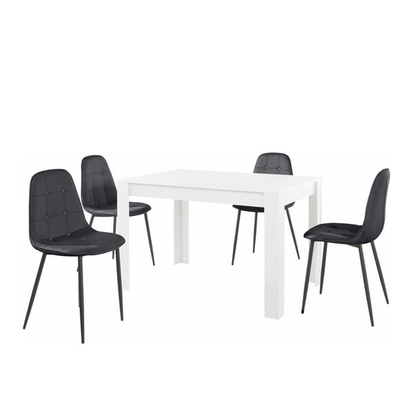 Komplet białego stołu i 4 czarnych krzeseł Støraa Lori Lamar