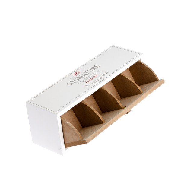 Biały drewniany pojemnik na herbaty ekspresowe z 3 przegródkami Dakls, 30x10,5 cm