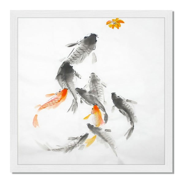 Obraz w ramie Liv Corday Asian Koi Fishes, 40x40 cm