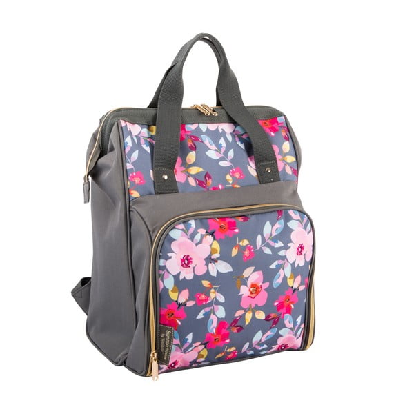 Szary kwiecisty plecak termiczny z wyposażeniem piknikowym dla 2 osób Navigate Grey Floral, 15 l