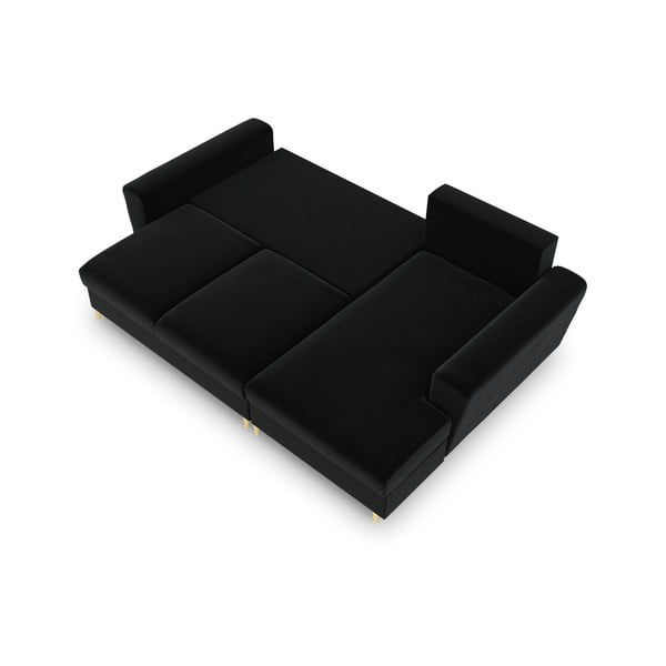 Czarny aksamitny rozkładany narożnik ze schowkiem (prawostronny/z szezlongiem) Kyoto – Cosmopolitan Design-image-2