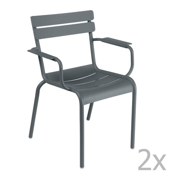 Zestaw 2 ciemnoszarych krzeseł z podłokietnikami Fermob Luxembourg