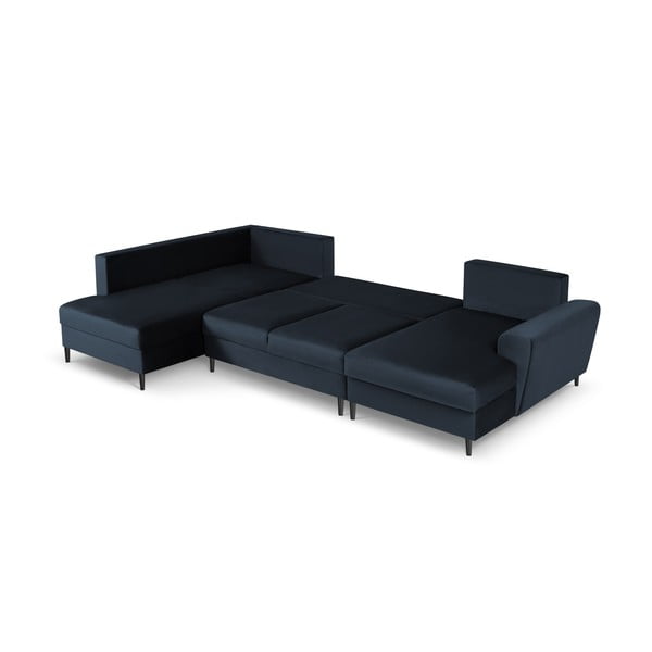 Ciemnoniebieski aksamitny rozkładany narożnik ze schowkiem (lewostronny/w kształcie litery U) Kyoto – Cosmopolitan Design-image-2