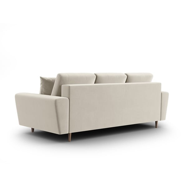 Beżowa aksamitna rozkładana sofa ze schowkiem 235 cm Kyoto – Cosmopolitan Design-image-3