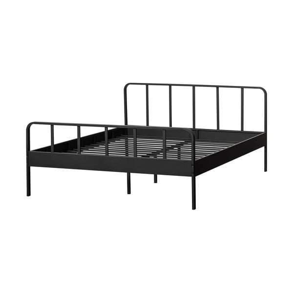 Czarne metalowe łóżko dwuosobowe ze stelażem 160x200 cm Mees – WOOOD