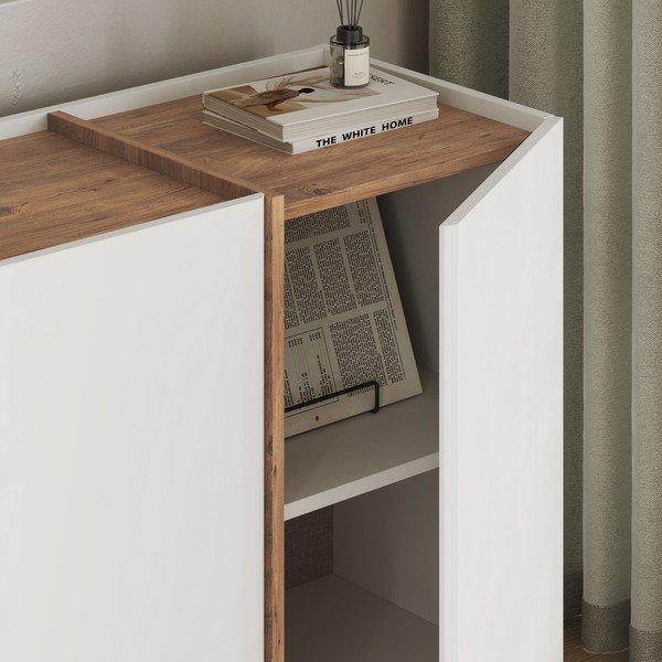 Biała komoda w dekorze sosny z otworem na kable 180x80x45 cm Dorma – Kalune Design-image-4