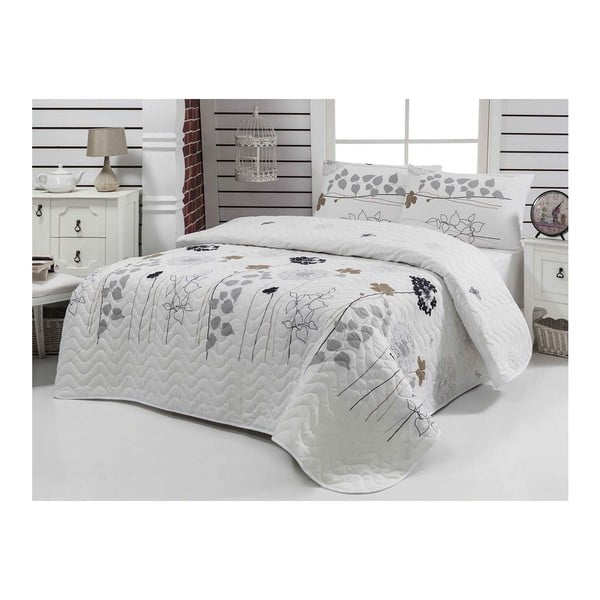 Biała lekka narzuta pikowana na łóżko 1-osobowe z poszewką na poduszkę Atlantis, 160x220 cm