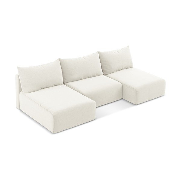 Kremowy aksamitny rozkładany/ze schowkiem narożnik (w kształcie litery U) Kalena – Makamii-image-3