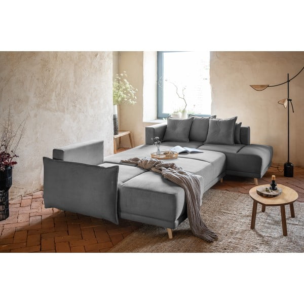 Szary sztruksowy rozkładany narożnik (prawostronny/w kształcie litery U) Lazy Lukka – Miuform-image-4