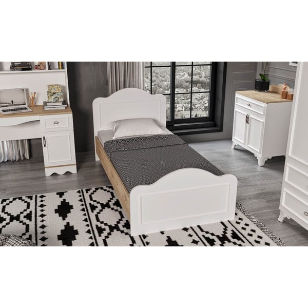 Biało-naturalne łóżko jednoosobowe 90x190 cm Alessa – Kalune Design-image-1