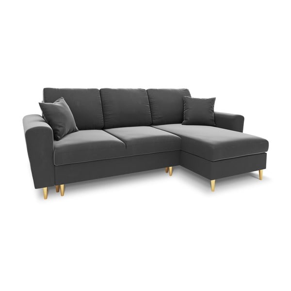 Jasnoszary aksamitny rozkładany narożnik ze schowkiem Kyoto – Cosmopolitan Design