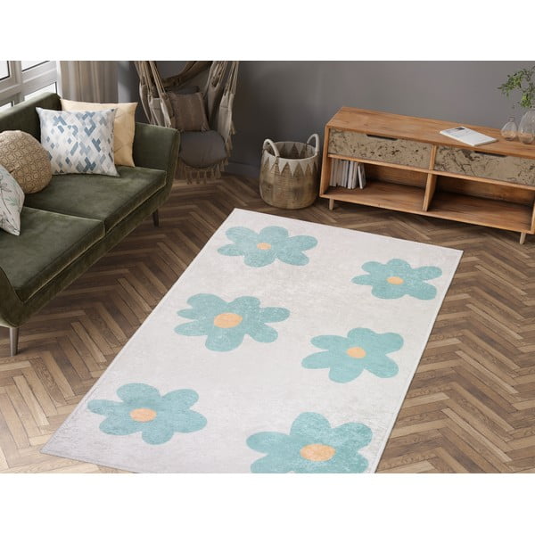 Miętowo-kremowy chodnik odpowiedni do prania 80x200 cm Cute Flowers Green – Vitaus-image-1