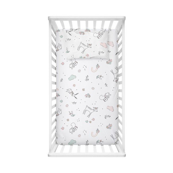 Białe prześcieradło dziecięce do łóżeczka z bawełny renforcé z gumką 70x120 cm Flowers – Mijolnir