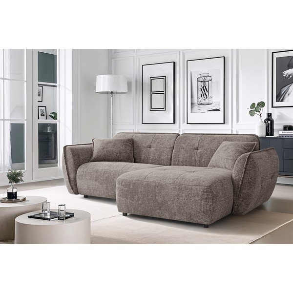 Szarobrązowy narożnik z tkaniny szenilowej (prawostronny/z szezlongiem) Nelia – Ropez-image-1