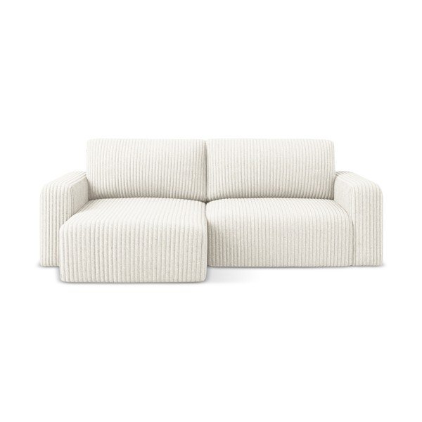 Kremowy sztruksowy rozkładany/ze schowkiem narożnik (lewostronny/z szezlongiem) Kona – Makamii