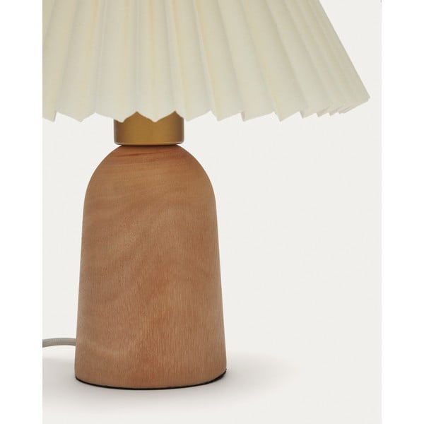 Beżowo-naturalna lampa stołowa z litego drewna kauczukowego z tekstylnym kloszem (wysokość 33 cm) Benicarlo – Kave Home-image-3