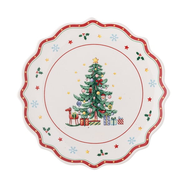 Czerwono-kremowy ceramiczny talerz do serwowania ze świątecznym motywem ø 17 cm Naive – Bloomingville