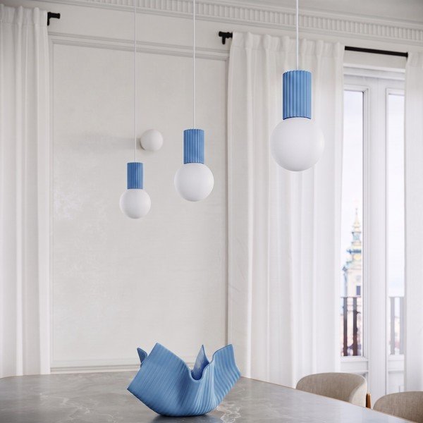Jasnoniebieska lampa wisząca z opalowego szkła ø 12 cm Orbital – Sollux-image-1