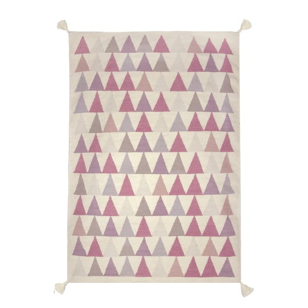 Ręcznie tkany dywan wełniany z różowym motywem Art For Kids Triangles, 160x230 cm