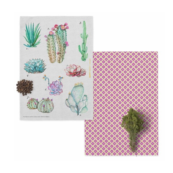 Zestaw 2 bawełnianych ścierek kuchennych Happy Friday Basic Cactus, 70x50 cm