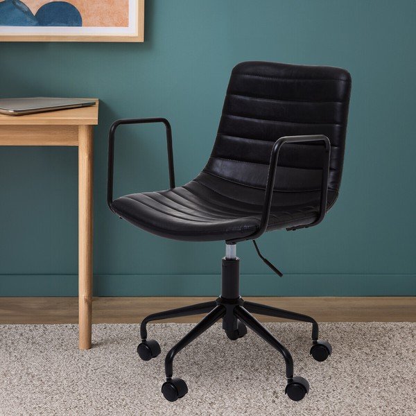 Czarne krzesło biurowe z imitacji skóry Forbes – Premier Housewares-image-4