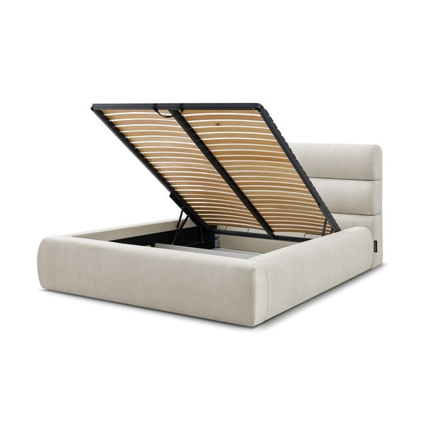 Beżowe tapicerowane łóżko dwuosobowe ze schowkiem i stelażem 180x200 cm Jagna – Bobochic Paris-image-4