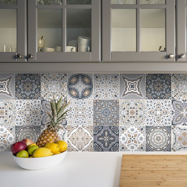 Zestaw 24 samoprzylepnych naklejek Ambiance Tiles Azulejos Nello, 10x10 cm