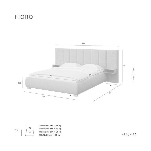 Jasnobrązowe tapicerowane łóżko dwuosobowe ze stelażem 140x200 cm Fioro – MESONICA-image-4