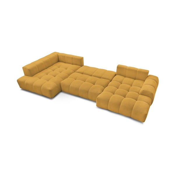 Musztardowy rozkładany/ze schowkiem narożnik z tkaniny szenilowej (lewostronny/w kształcie litery U) Everest – Bobochic Paris-image-4